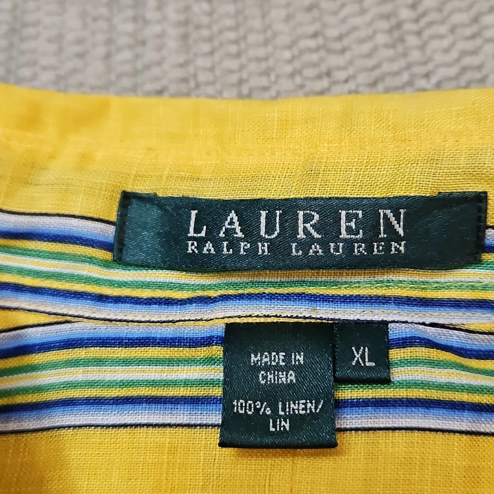 Lauren Ralph Lauren 100% Linen Button Up Shirt Women's XL Stripes Yellow - Picture 3 of 10
